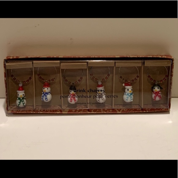 PIER 1 SET OF 6 SNOWMEN DRINK CHARMS.